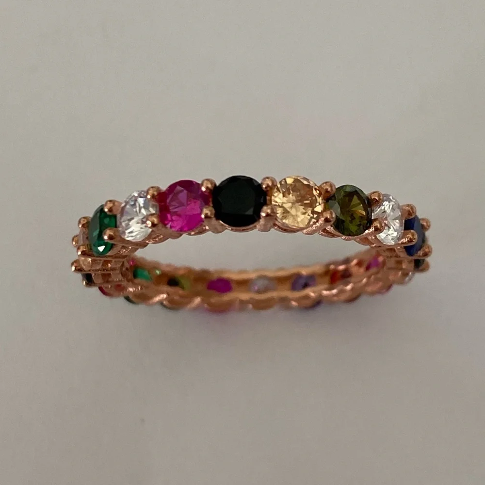 925 Silver size 6.25 band ring round cz 14k rose gold plated
